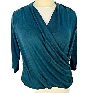 41 Hawthorn Knit Top Blouse Womens 2X Forest Green Wrap Front V-Neck 3/4 Sleeve
